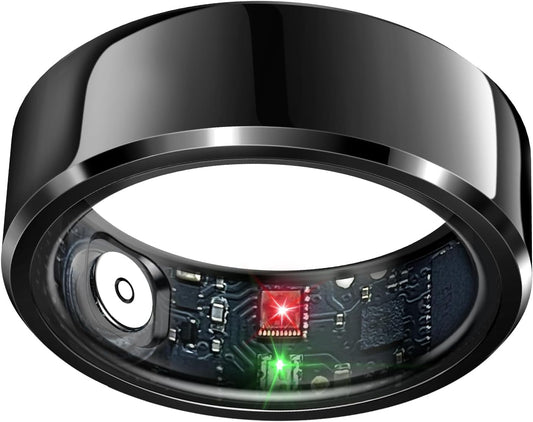Smart Ring Health Tracker - Waterproof Fitness Ring with Heart Rate & Sleep Monitoring, 7-Day Battery Life, Air Gestures, Compatible with iOS & Android (Black, Size #10)